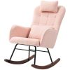 Nursery Rocking Chair with Headrest, Lumber Pillow, Nursing Chair with High Back for Living Room, Bedroom, Pink