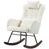 Nursery Rocking Chair with Headrest, Lumber Pillow, Nursing Chair with High Back for Living Room, Bedroom, Cream White