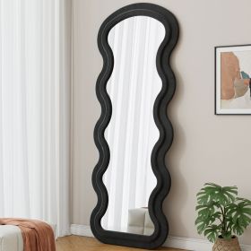 Flannel Full Length Wave Floor Mirror for Bedroom living room Hanging or Against The Wall black