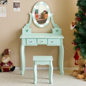 FCH Kids Vanity Set with Mirror and Lights and Stool, 5 Storage Drawers