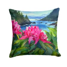 Washington Coast Rhododendrons in Watercolor Throw Pillow Machine Washable, Indoor Outdoor Decorative Pillow for Couch, Bed or Patio, 14Hx14W