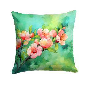 Delaware Peach Blossom in Watercolor Throw Pillow Machine Washable, Indoor Outdoor Decorative Pillow for Couch, Bed or Patio, 18Hx18W