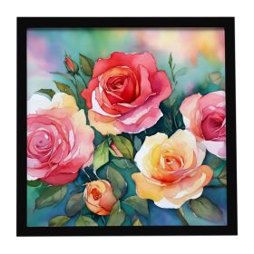 Oklahoma Roses in Watercolor Framed Metal Print Bathroom, Kitchen, Office, Home Decor Wall Art Ready to Hang, Square, 8X8