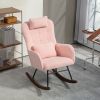 Nursery Rocking Chair with Headrest, Lumber Pillow, Nursing Chair with High Back for Living Room, Bedroom, Pink
