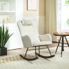 Nursery Rocking Chair with Headrest, Lumber Pillow, Nursing Chair with High Back for Living Room, Bedroom, Cream White