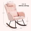 Nursery Rocking Chair with Headrest, Lumber Pillow, Nursing Chair with High Back for Living Room, Bedroom, Pink